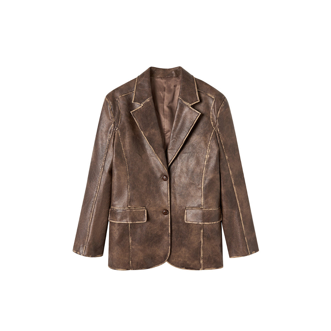 Via Pitti Distressed Heavy Washed Leather Jacket Brown - Mores Studio