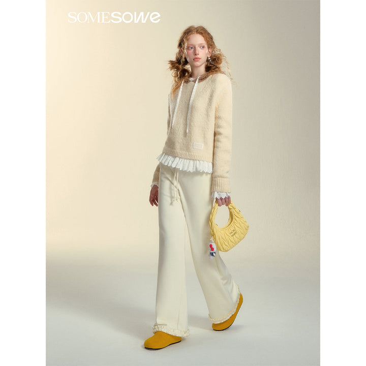 SomeSowe Hollow Out Hooded Knit Sweater Beige