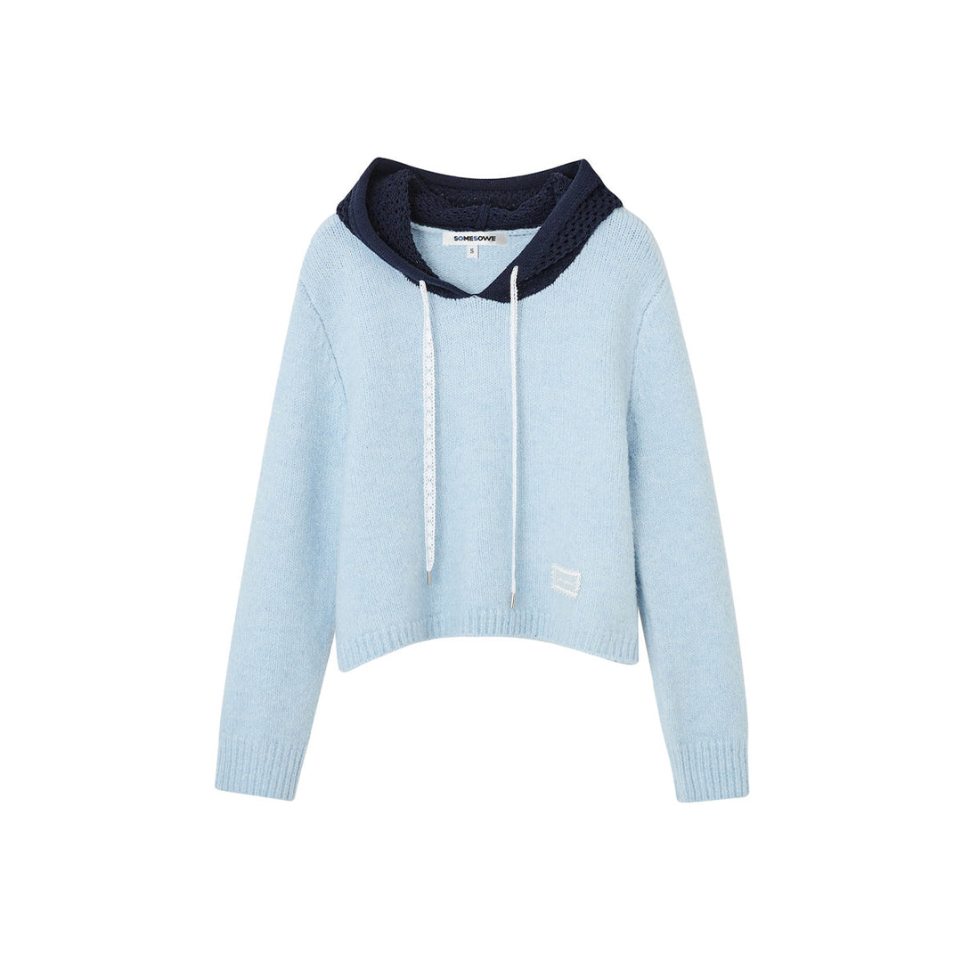 SomeSowe Hollow Out Hooded Knit Sweater Light Blue