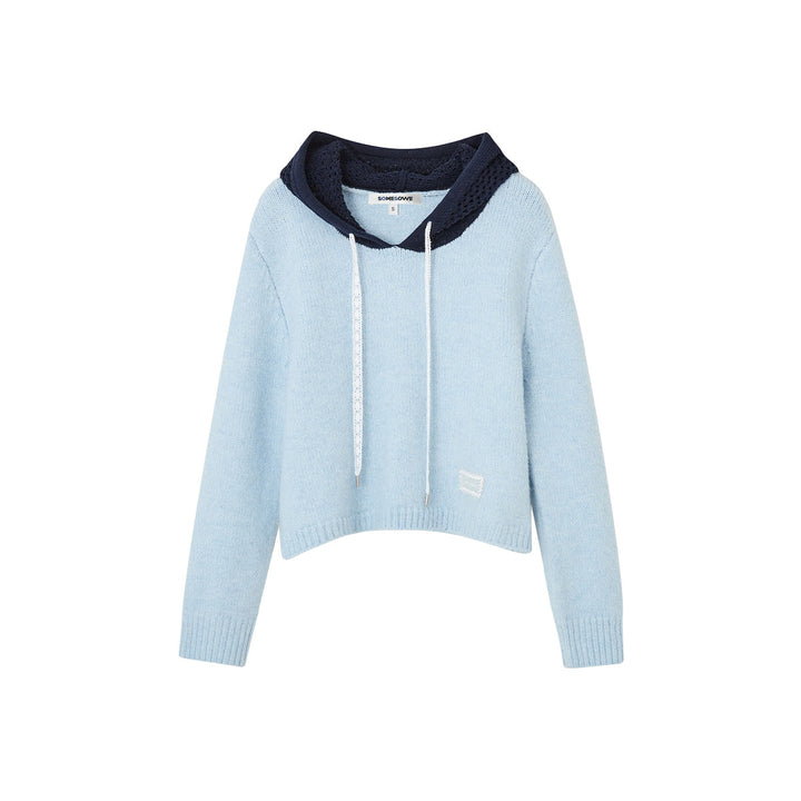 SomeSowe Hollow Out Hooded Knit Sweater Light Blue