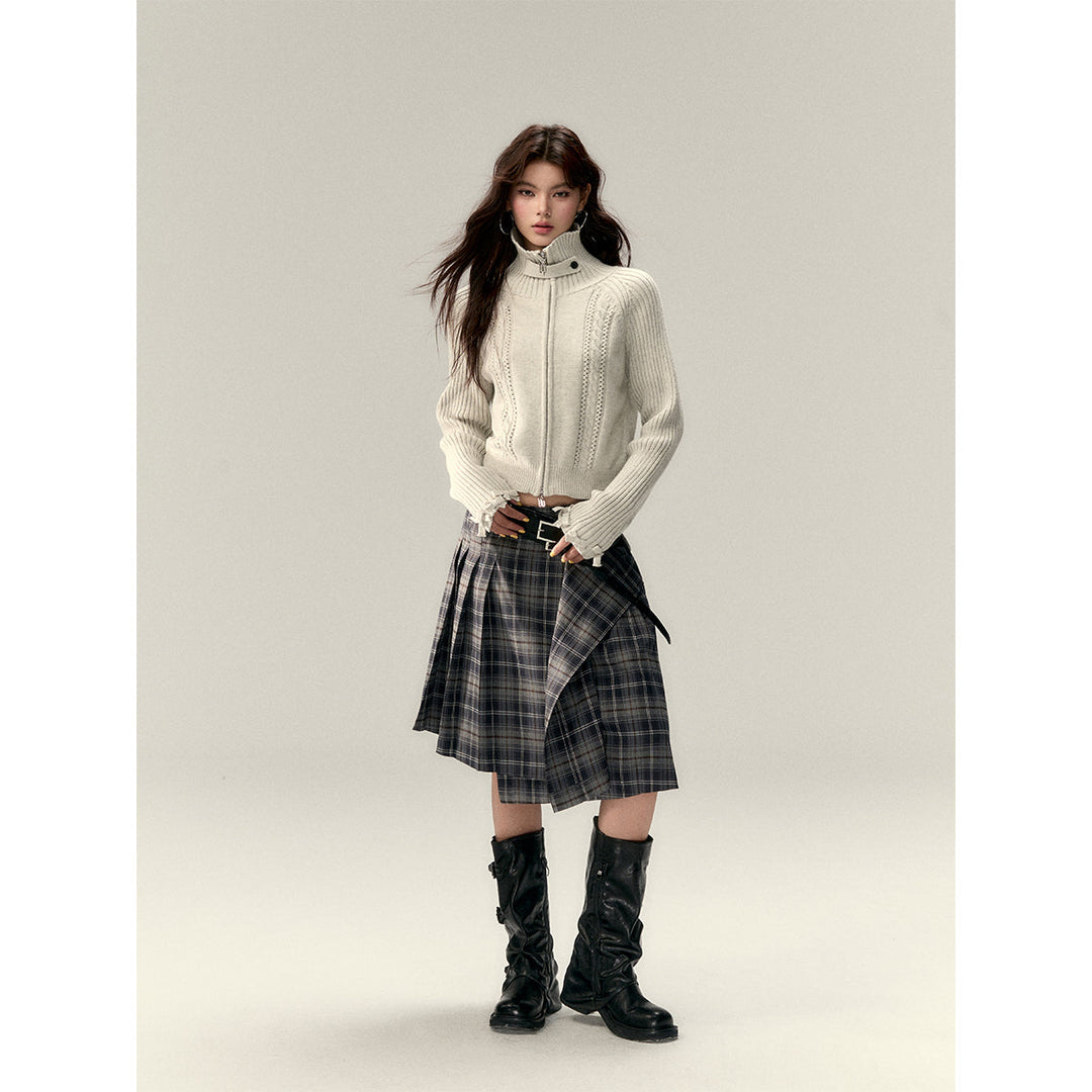 Via Pitti Irregular Plaid Loose Skirt Gray