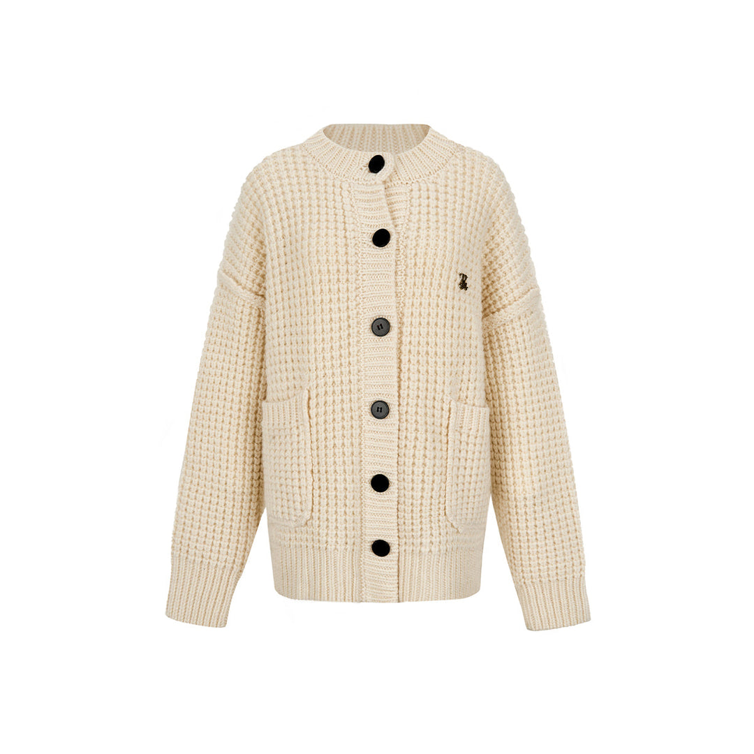 Via Pitti Waffle-Knit Cardigan Cream - Mores Studio