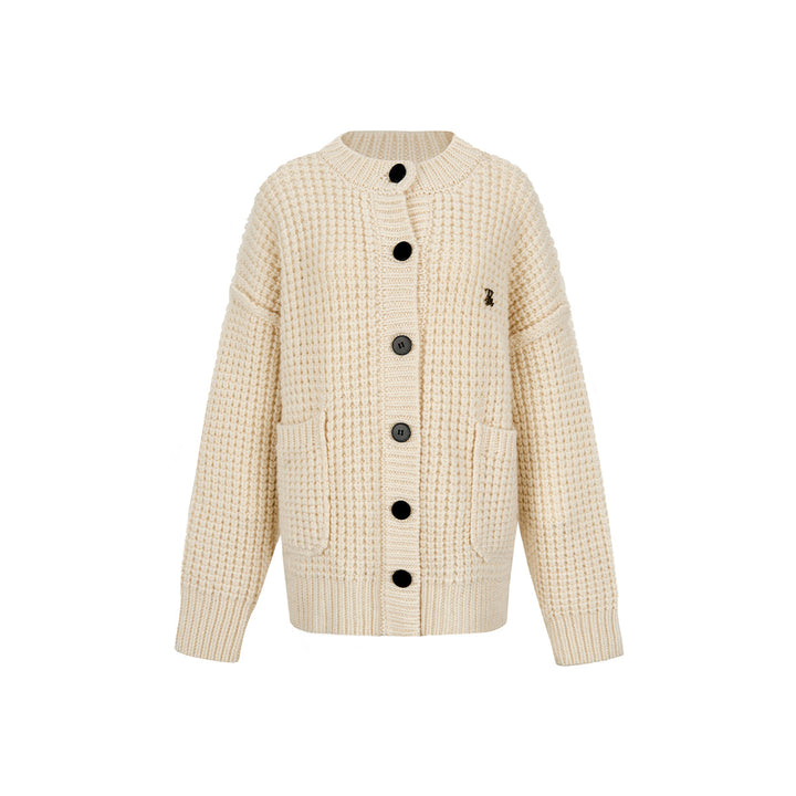 Via Pitti Waffle-Knit Cardigan Cream - Mores Studio