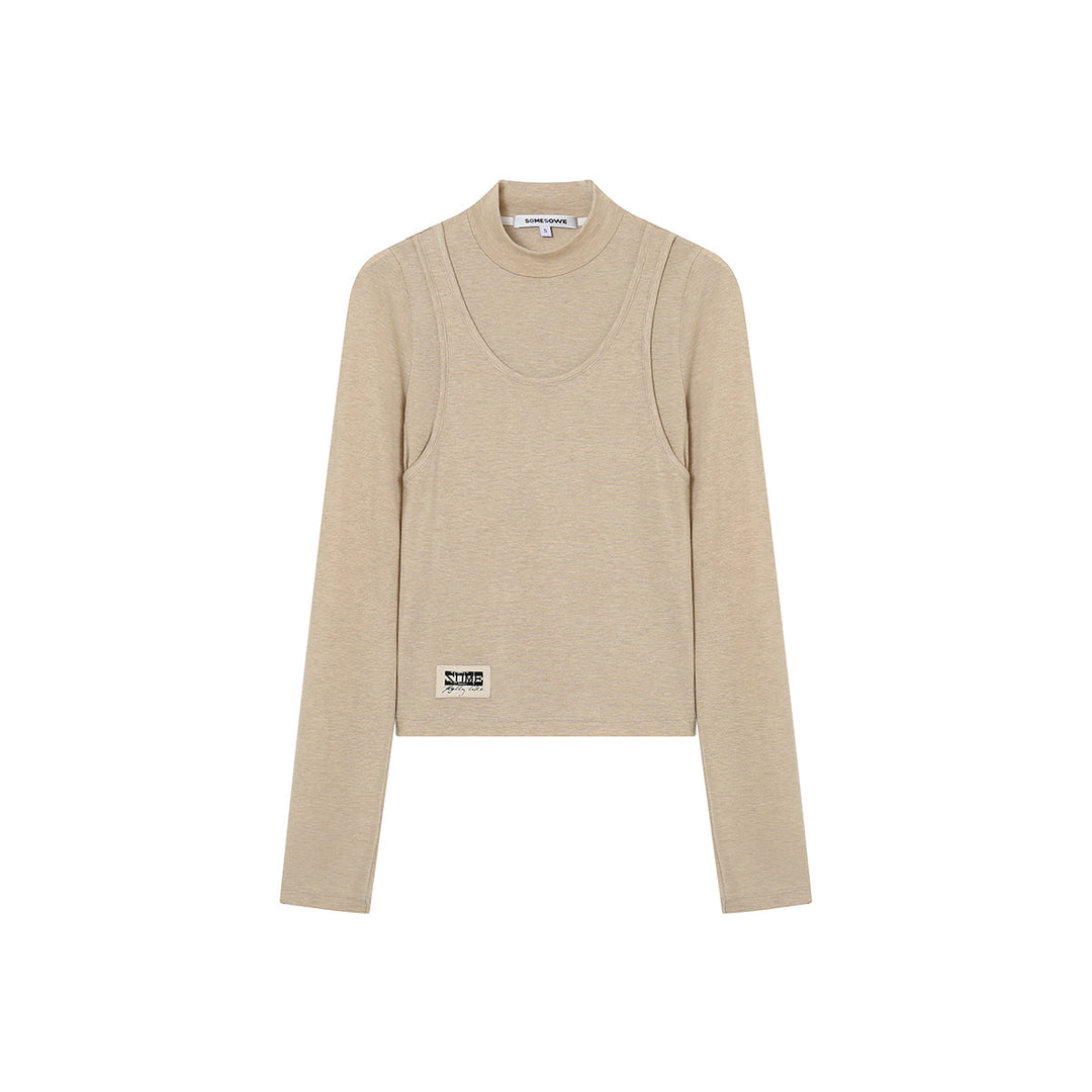 SomeSowe Turtleneck Fake-2-Piece Slim Woolen Top Khaki - Mores Studio