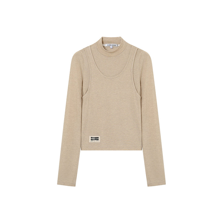 SomeSowe Turtleneck Fake-2-Piece Slim Woolen Top Khaki - Mores Studio