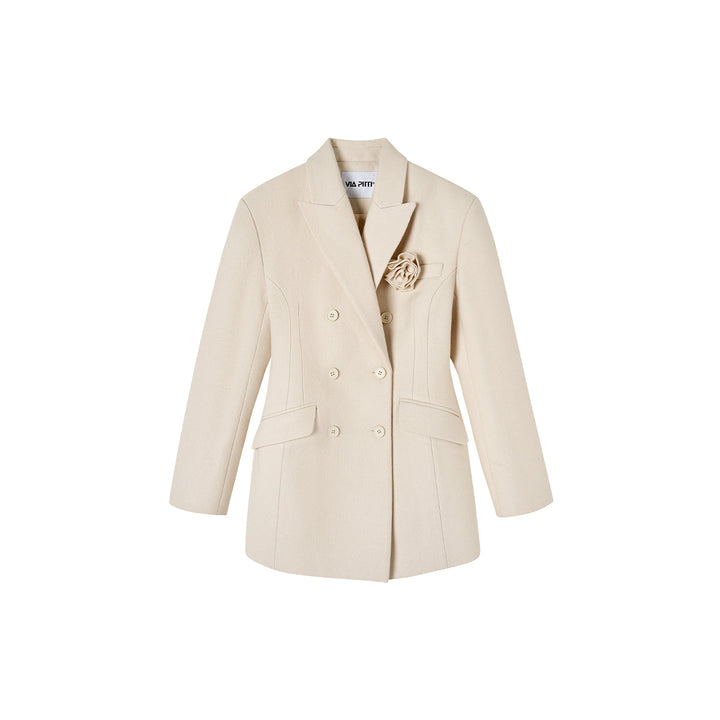 Via Pitti Double-Breasted Woolen Coat Cream - Mores Studio