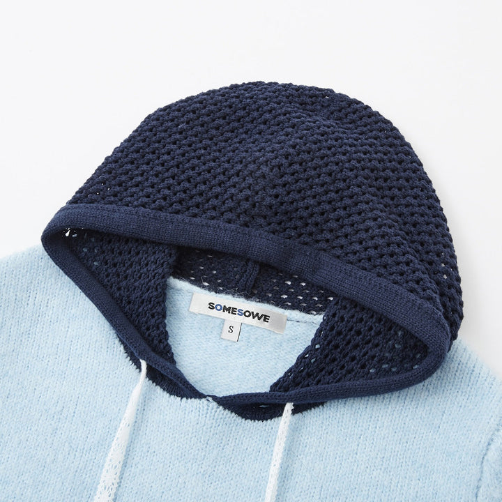 SomeSowe Hollow Out Hooded Knit Sweater Light Blue