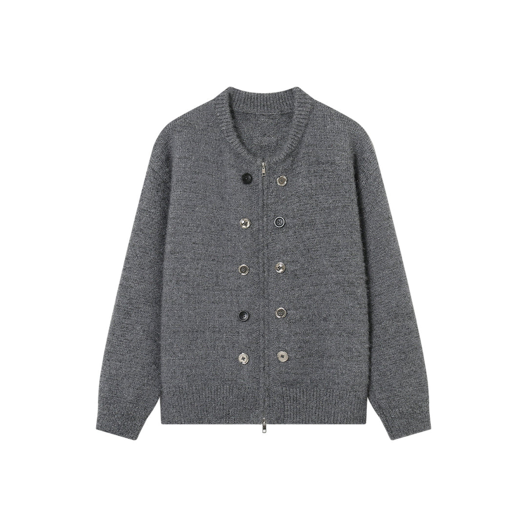 SomeSowe Double Breasted Zipper Cardigan Grey - Mores Studio