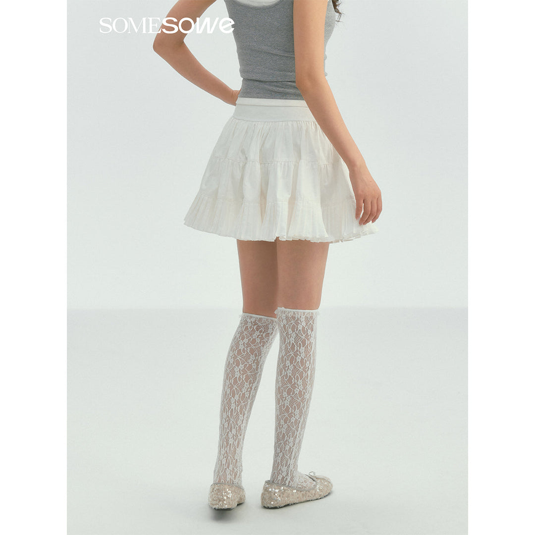 SomeSowe Ballet Pleated A-Line Puffy Skirt White