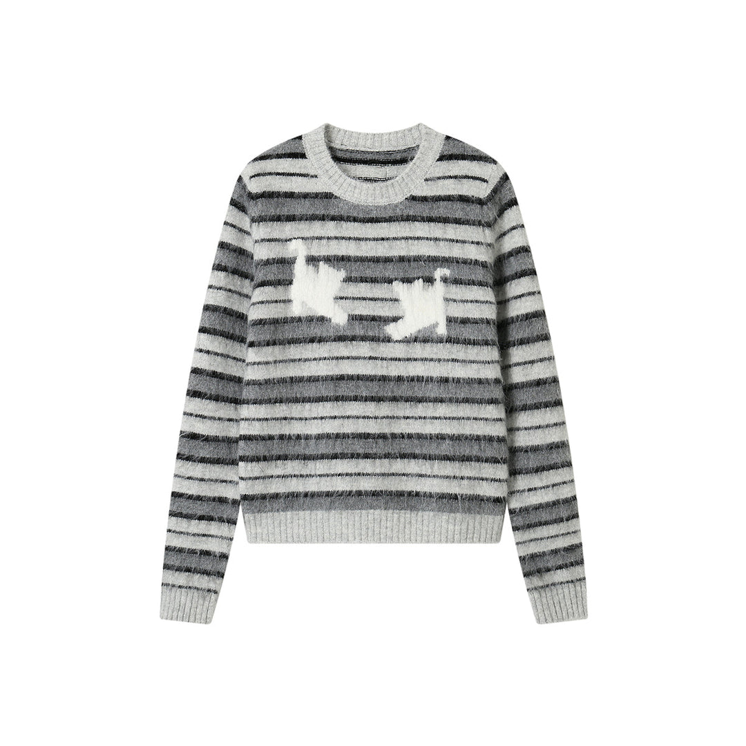 SomeSowe Cat Striped Round-Neck Knit Sweater - Mores Studio