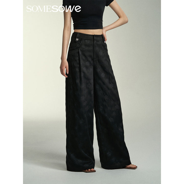 SomeSowe Camellia Printed Wide-Leg Pants Black