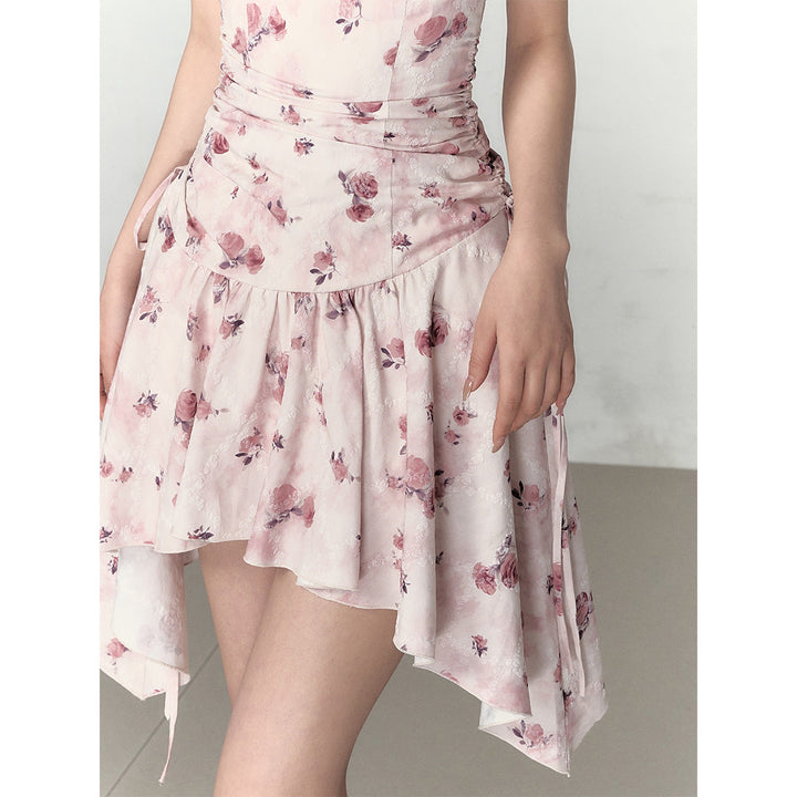 Via Pitti Halter Floral Drawstring Dress