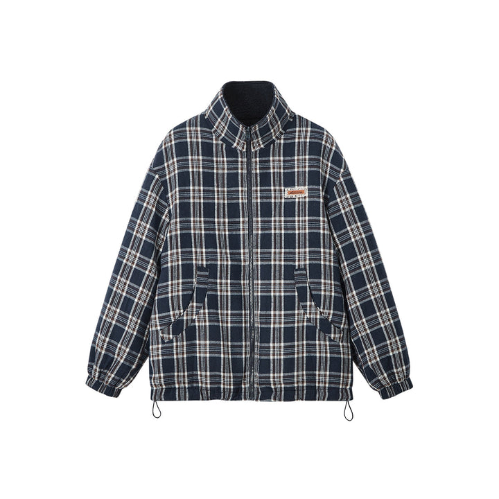 SomeSowe Reversible Plaid Fleece Jacket Navy Blue