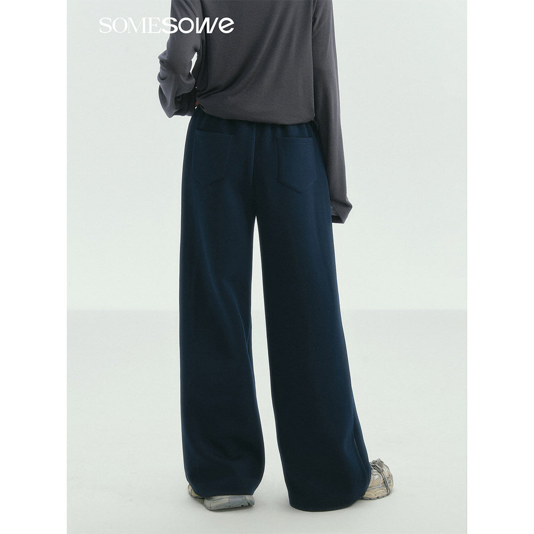 SomeSowe Lace Patchwork Bow Casual Pants Navy Blue