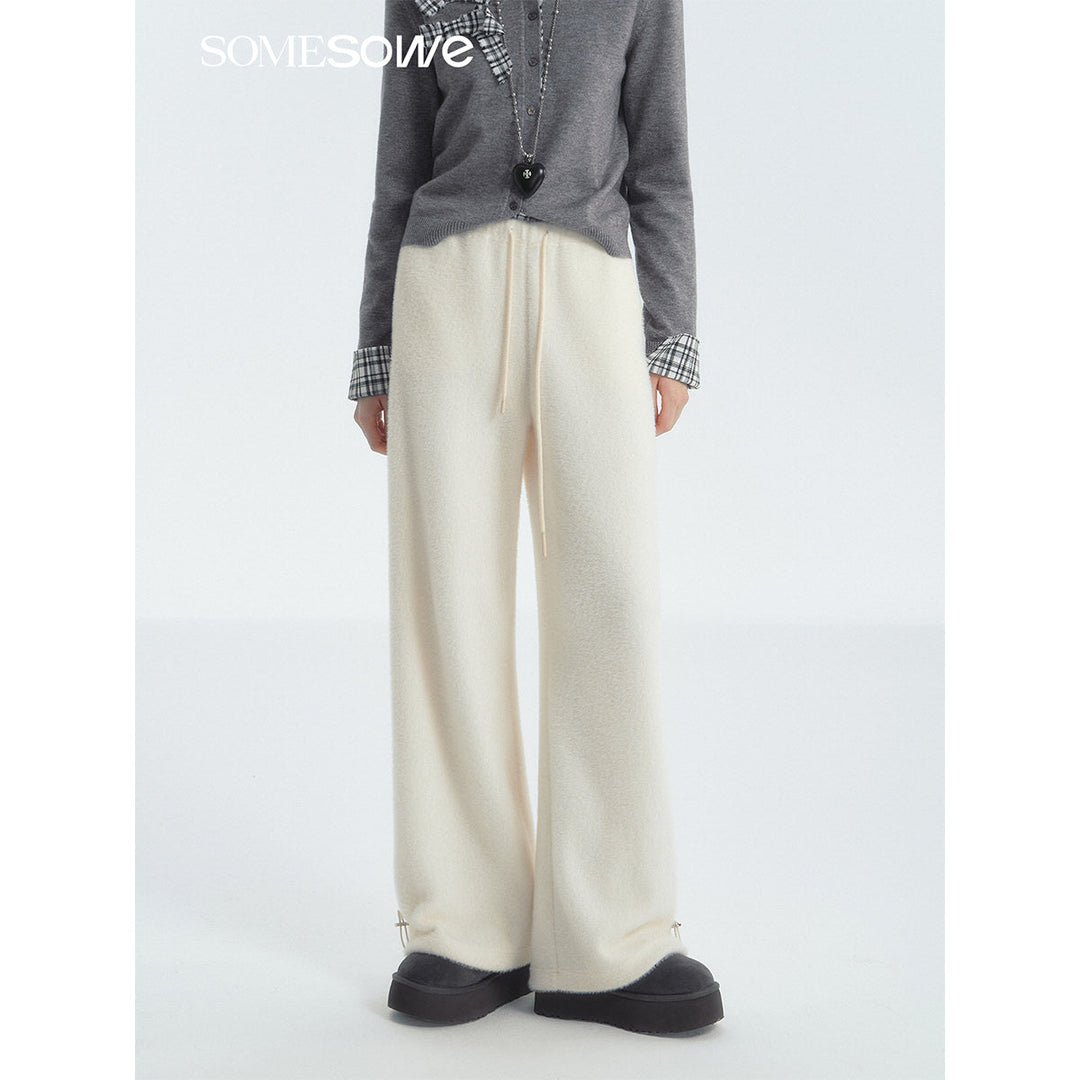 SomeSowe Lace Draped Casual Fluffy Pants White