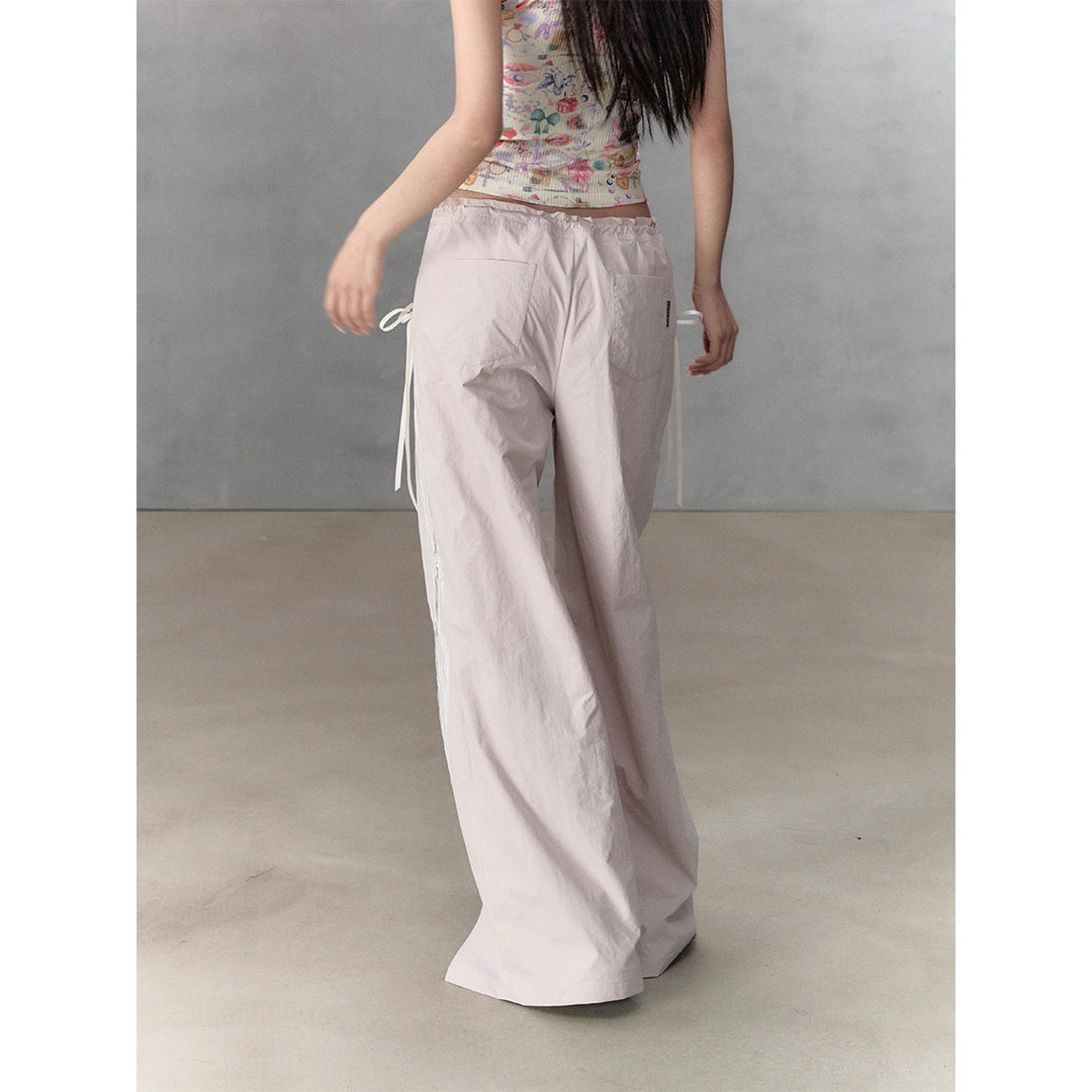 Via Pitti Color Blocked Bow Lace Patchwork Cargo Pants Pink