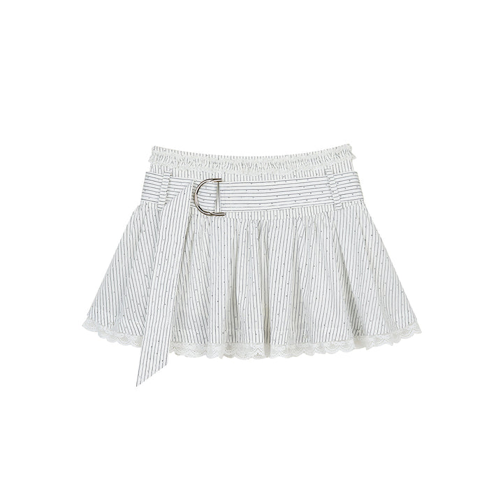 Via Pitti Sparkly Lace Patchwork Striped Skirt Cream White