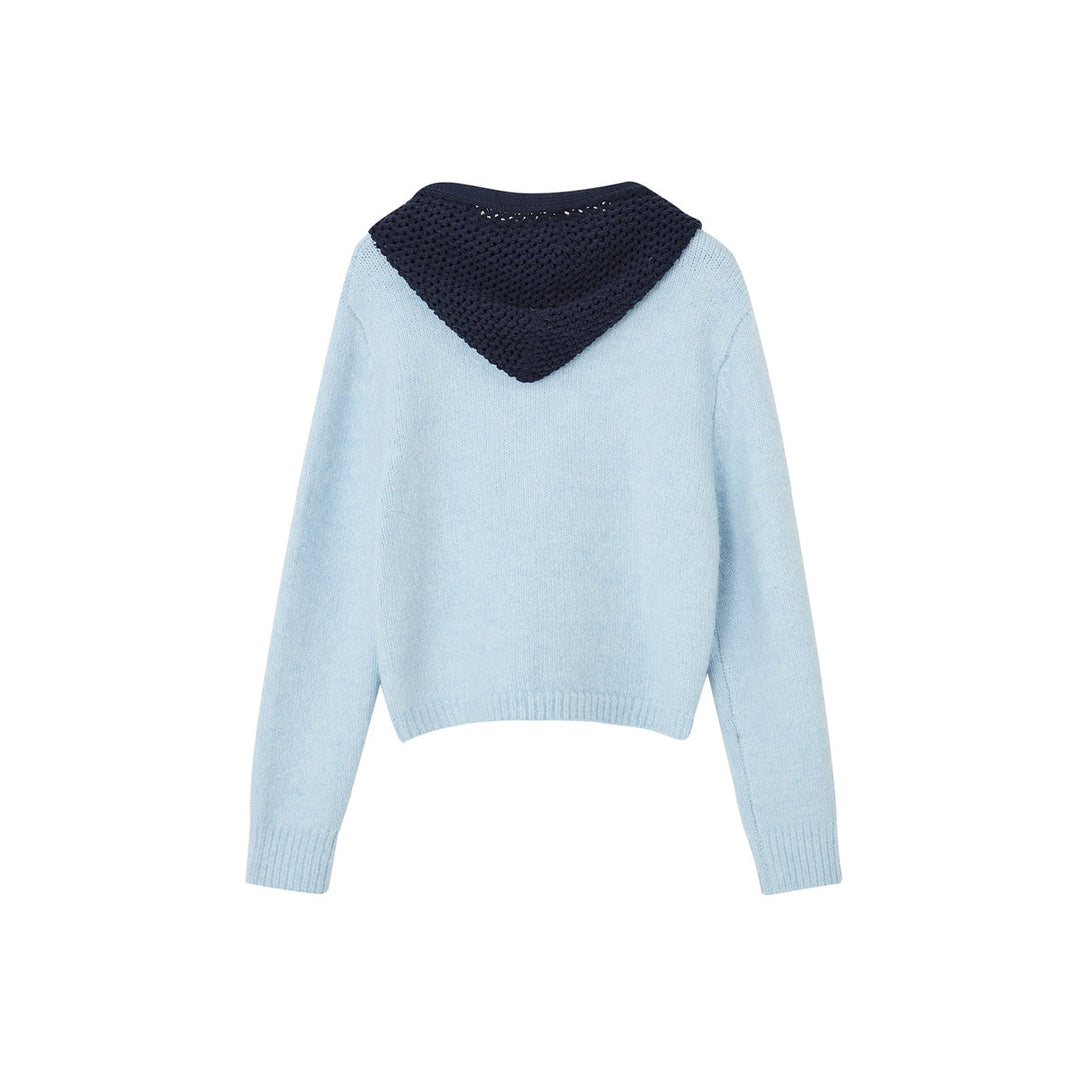 SomeSowe Hollow Out Hooded Knit Sweater Light Blue