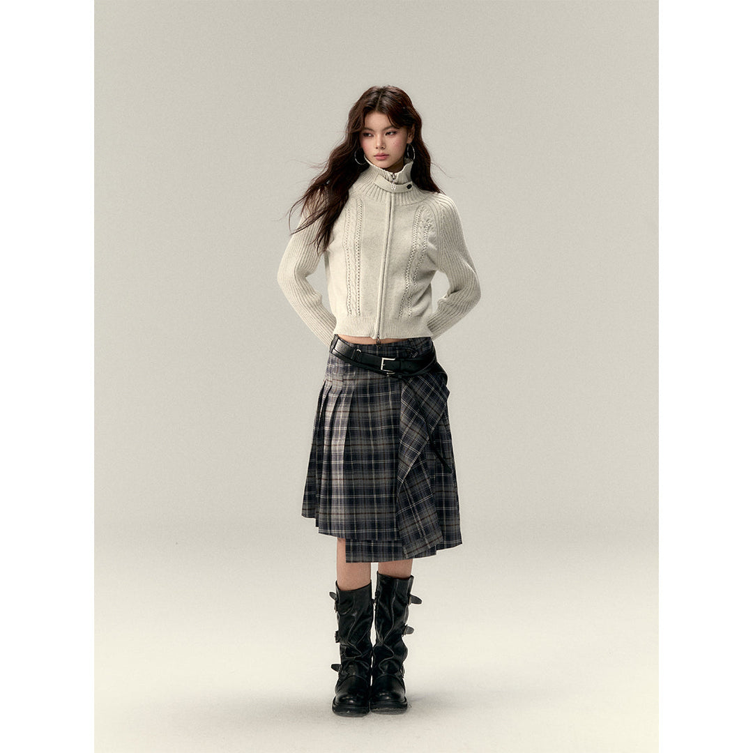 Via Pitti Irregular Plaid Loose Skirt Gray