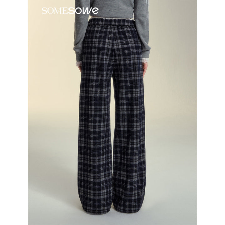 SomeSowe Lace Edge Plaid Casual Pants Black