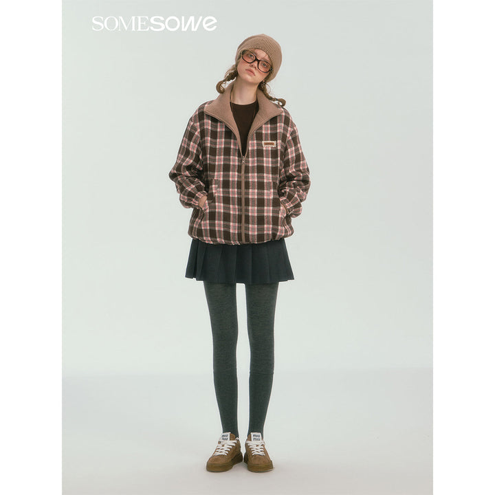 SomeSowe Reversible Plaid Fleece Jacket Brown