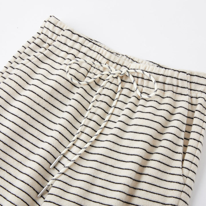 SomeSowe Soft Striped Ruffled Casual Pants White