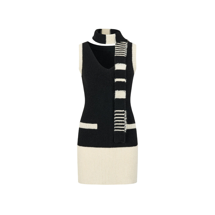 Via Pitti Color Blocked V-neck Knit Vest Dress Black