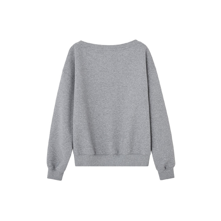 SomeSowe Lace Edge Boat Neck Casual Sweatshirt Gray