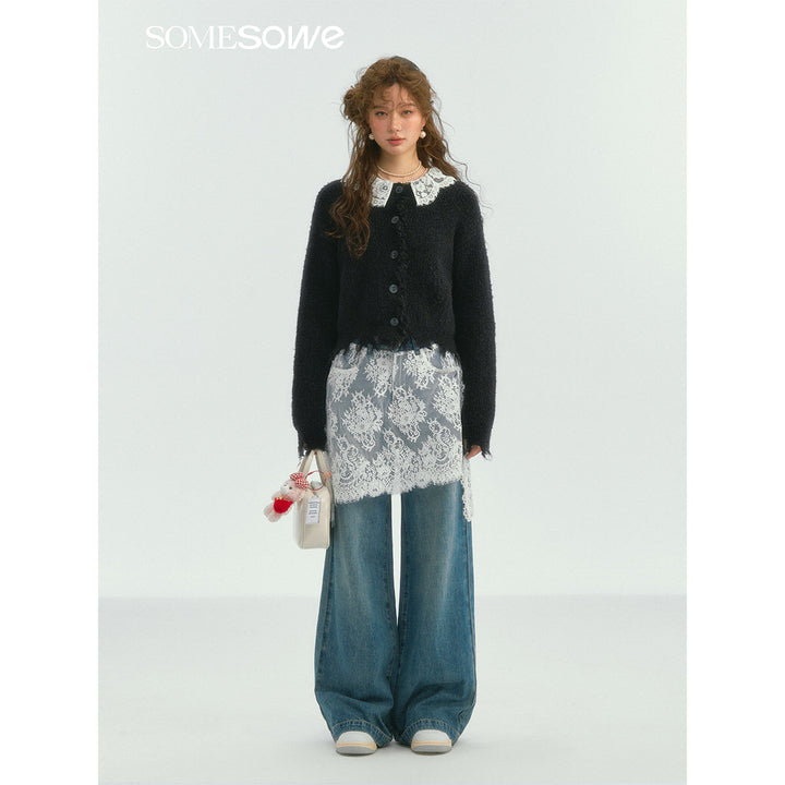 SomeSowe Lace Patchwork Wide-Leg Denim Pants