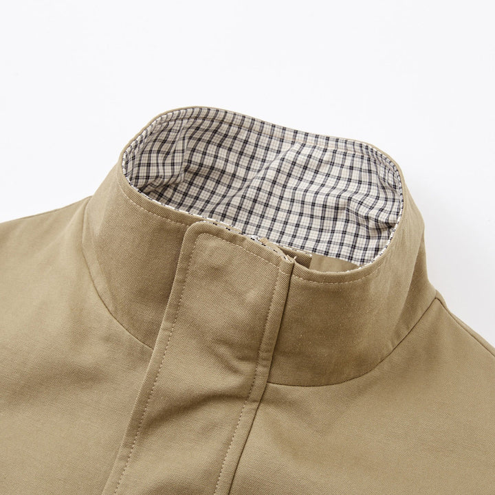 SomeSowe Plaid Patchwork Stand Collar Jacket Khaki