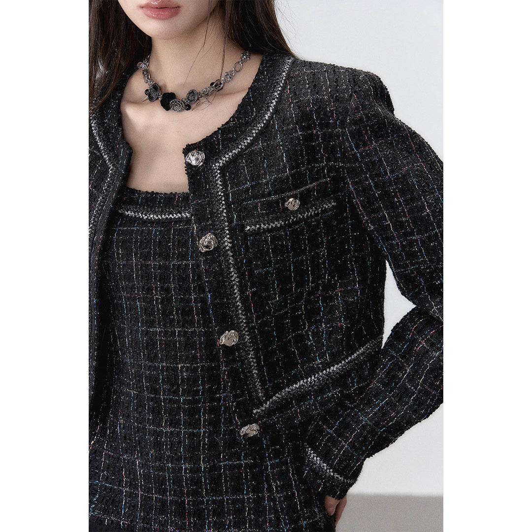 Via Pitti Bow Chain Splice Dress & Tweed Jacket Set - Mores Studio