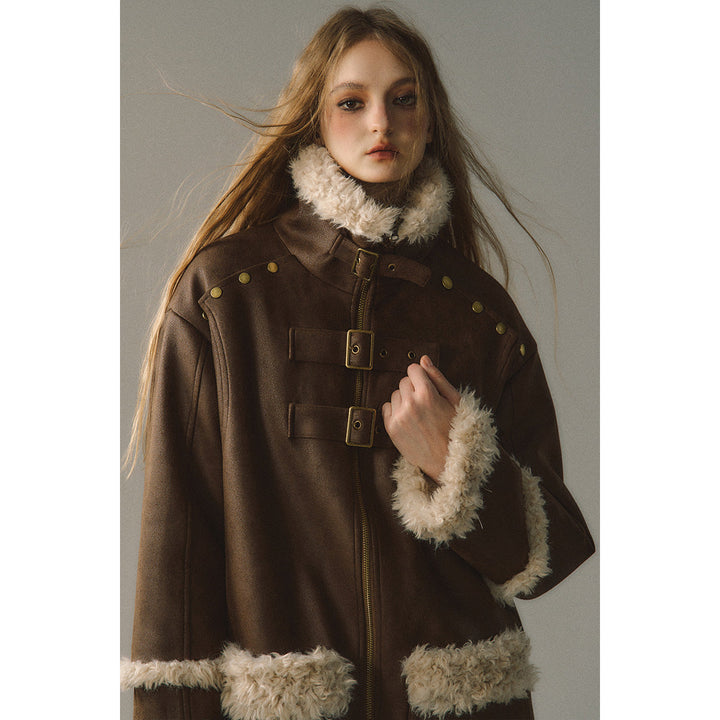 Via Pitti Fluffy Patchwork Reversible Suede Jacket Brown - Mores Studio