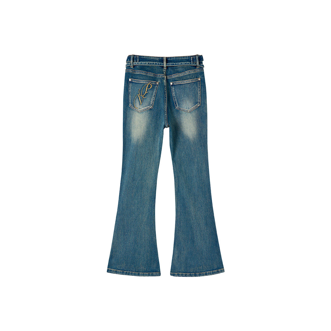 Via Pitti Rose Belt Flare Jeans Blue - Mores Studio