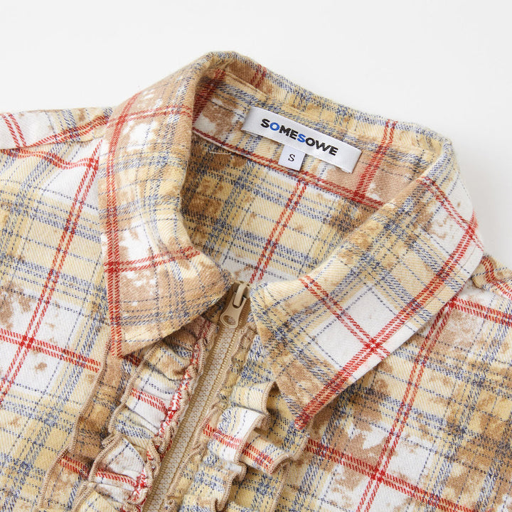 SomeSowe Plaid Stringy Selvedge Zip Up Shirt Yellow