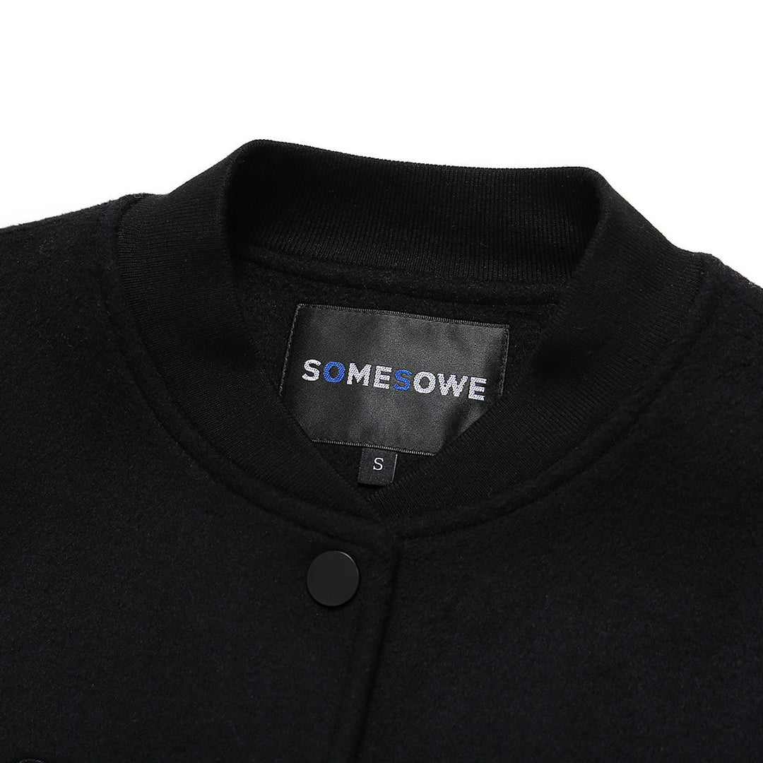 SomeSowe Leather Patchwork Woolen Jacket Black