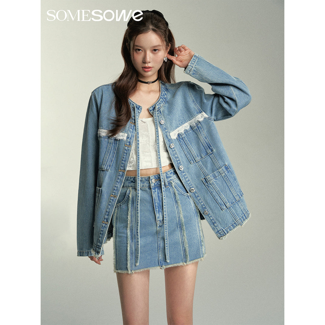 SomeSowe Destroyed Denim Skirt Blue