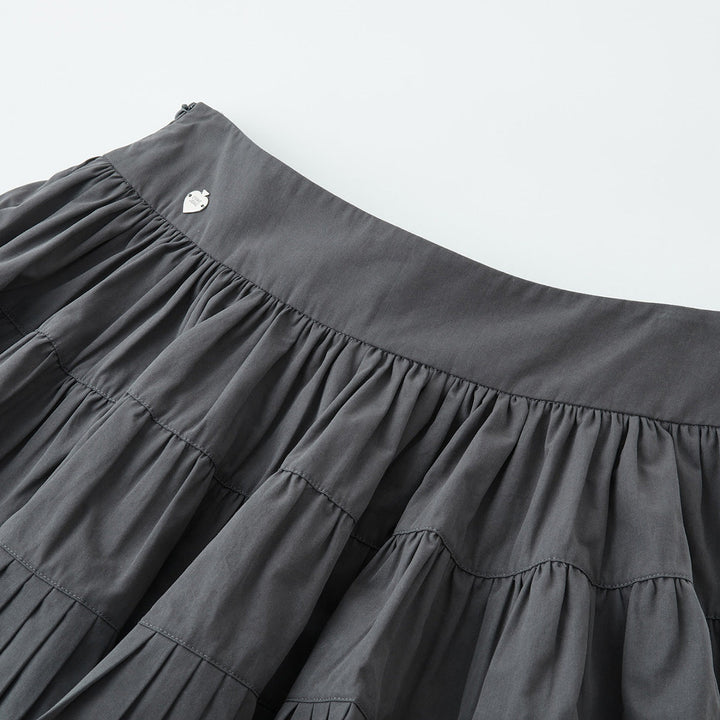 SomeSowe Ballet Pleated A-Line Puffy Skirt Gray