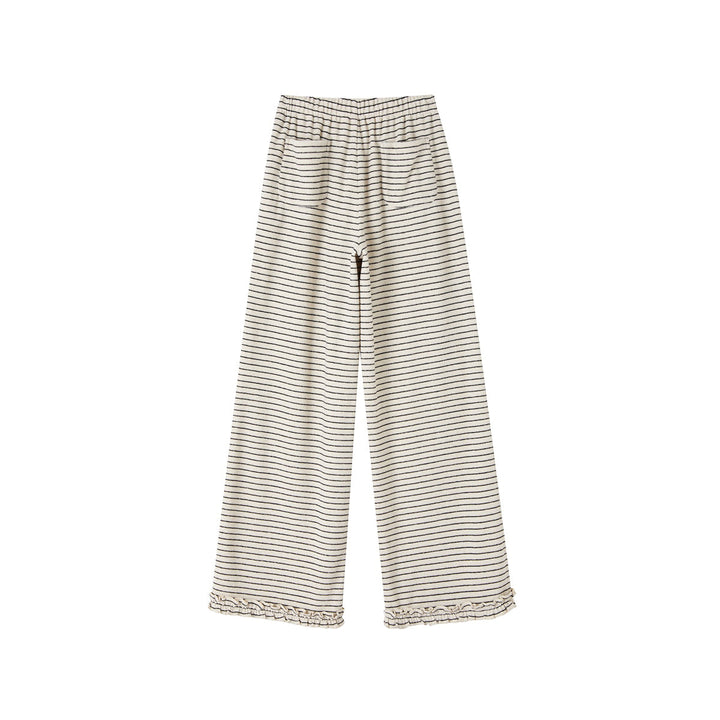 SomeSowe Soft Striped Ruffled Casual Pants White