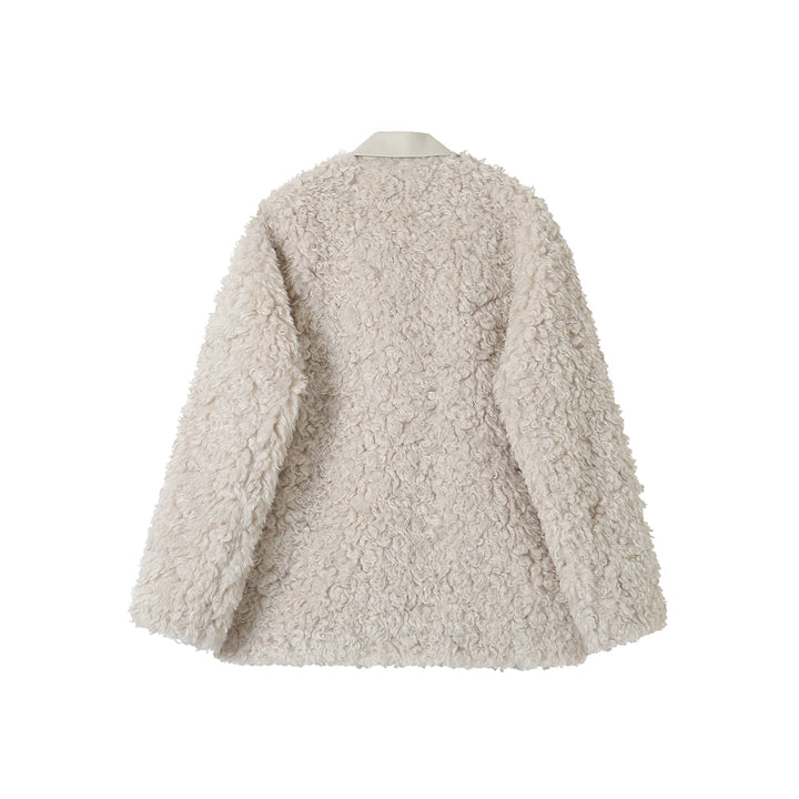 SomeSowe Leather Integrated Furry Jacket Cream - Mores Studio