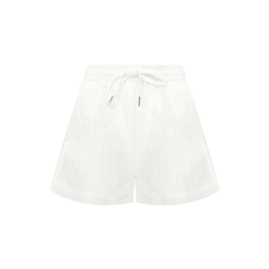 AsGony Lace Patchwork Casual Shorts White