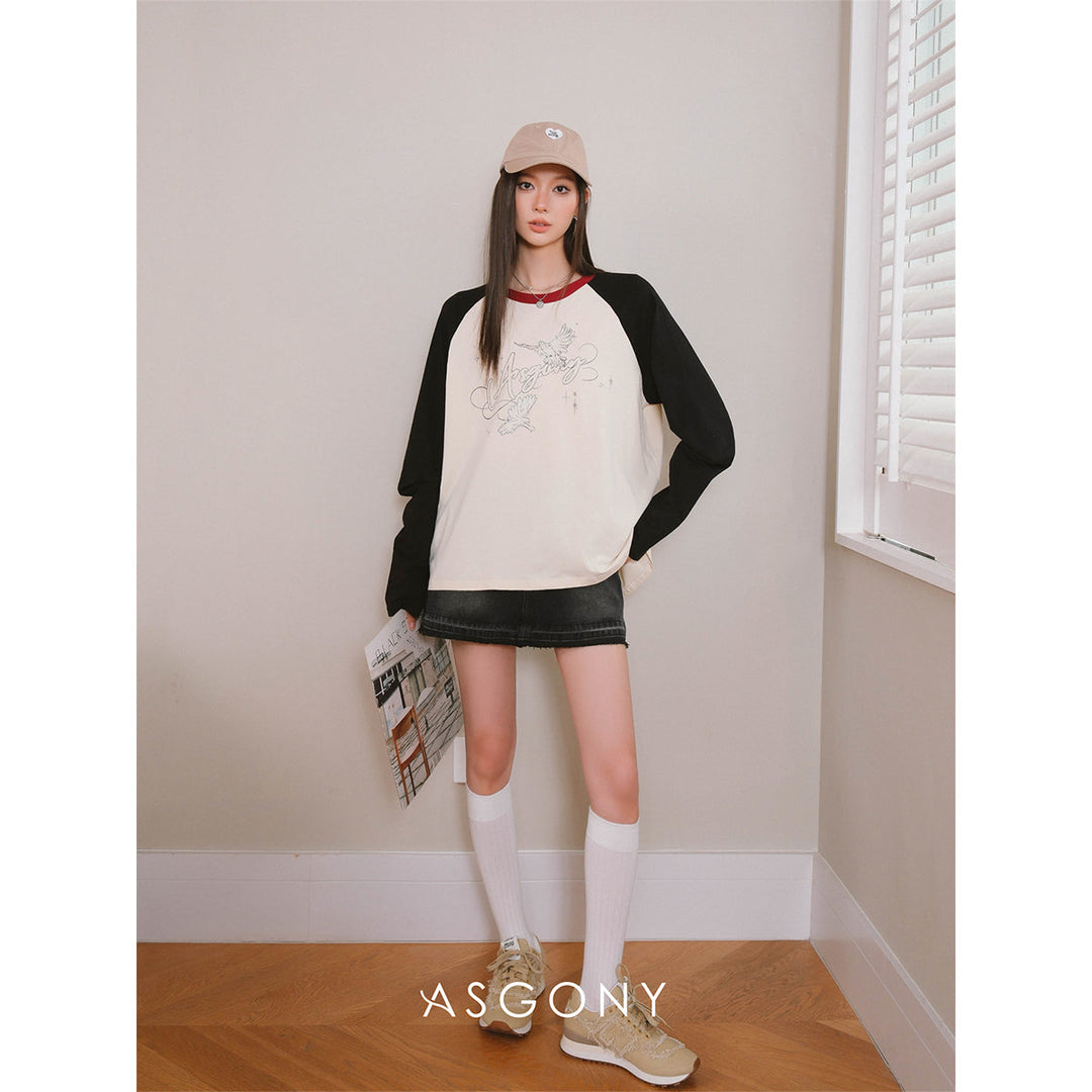 AsGony Color Blocked Logo Printed Classic Top - Mores Studio