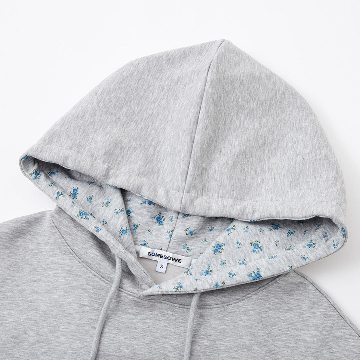 SomeSowe Contrast Color Floral Hoodie Gray