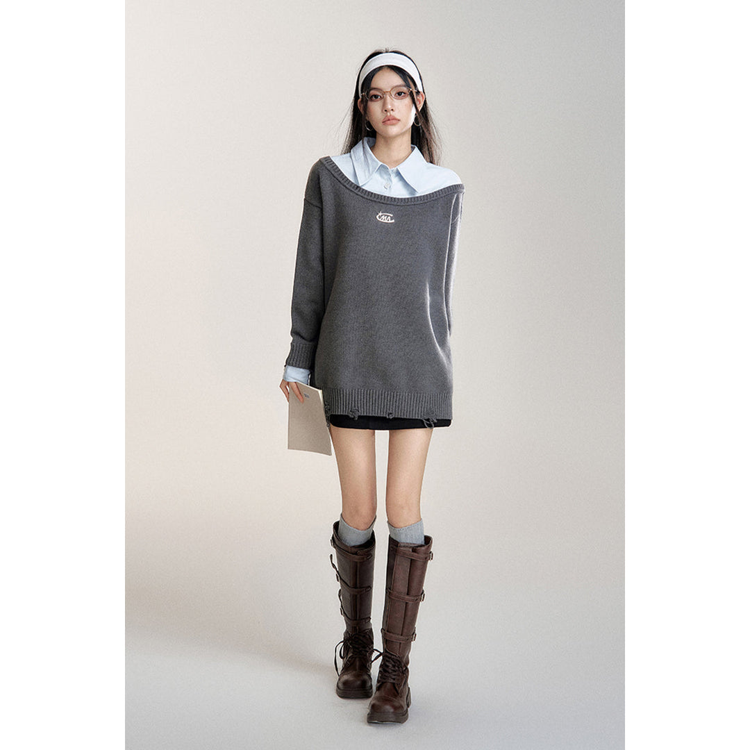 MacyMccoy Shirt Patchwork Irregular Silhouette Sweater