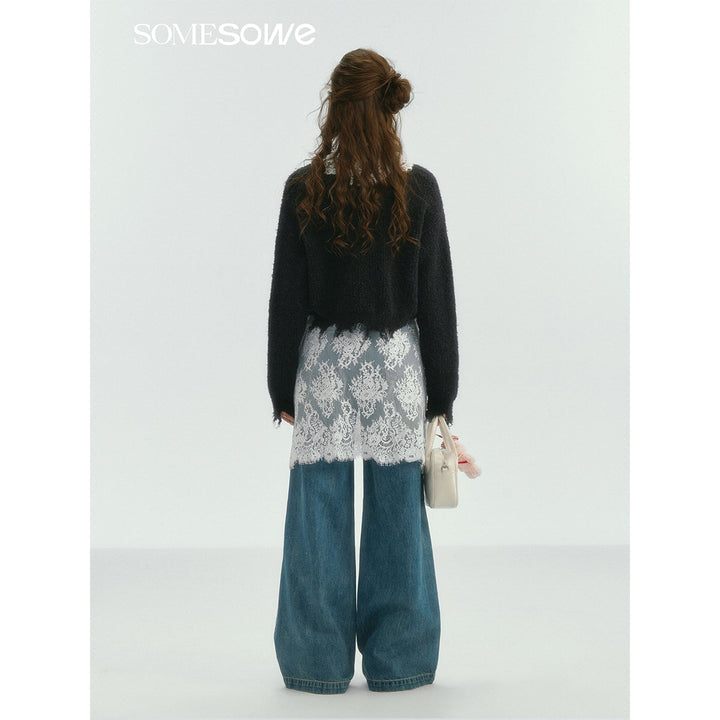 SomeSowe Lace Patchwork Wide-Leg Denim Pants