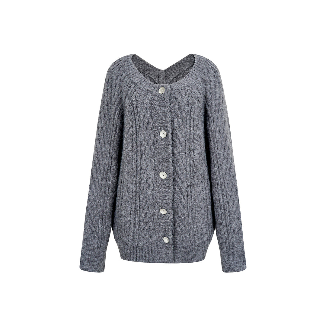 Via Pitti Two-Way Twist Knit Woollen Cardigan Grey - Mores Studio