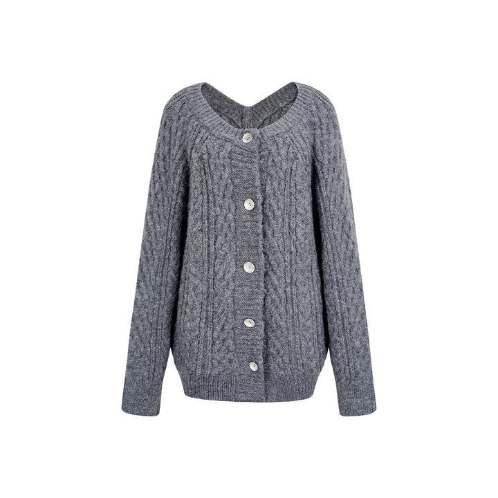 Via Pitti Two-Way Twist Knit Woollen Cardigan Grey - Mores Studio