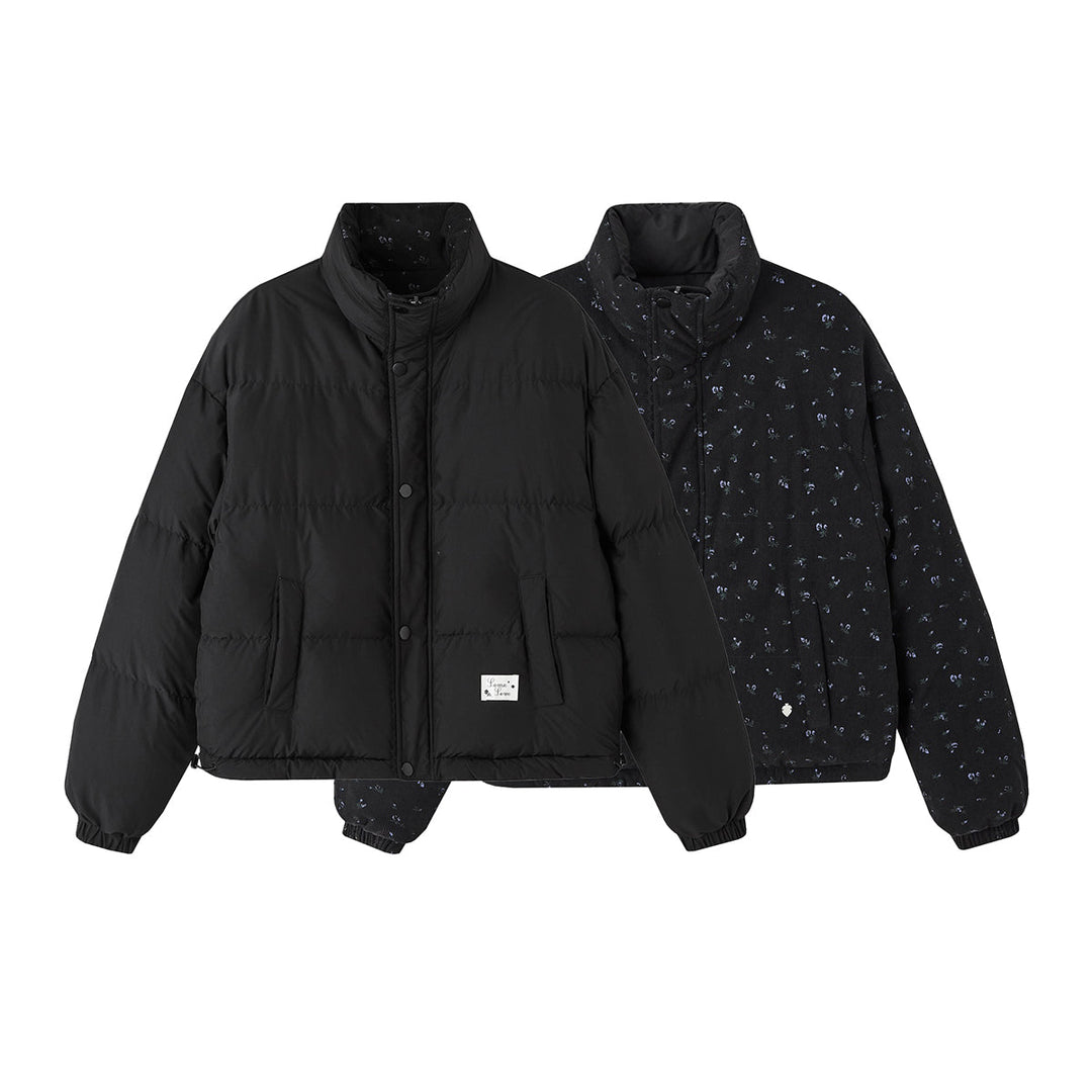 SomeSowe Lace Patchwork Reversible Down Jacket Black