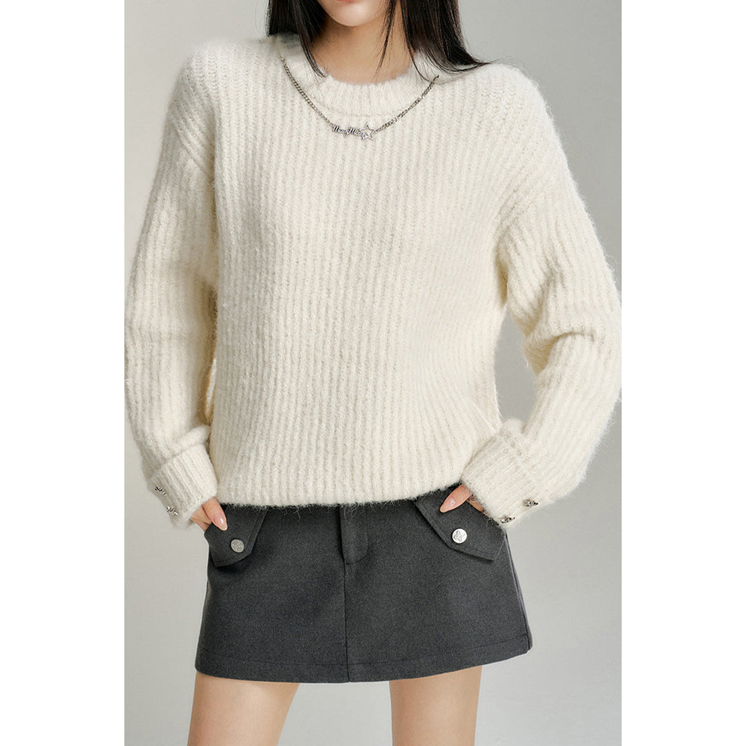 MacyMccoy Chain Loose Knit Sweater White