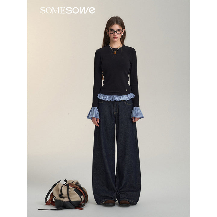 SomeSowe Draped Wide-Leg Jeans Dark Blue