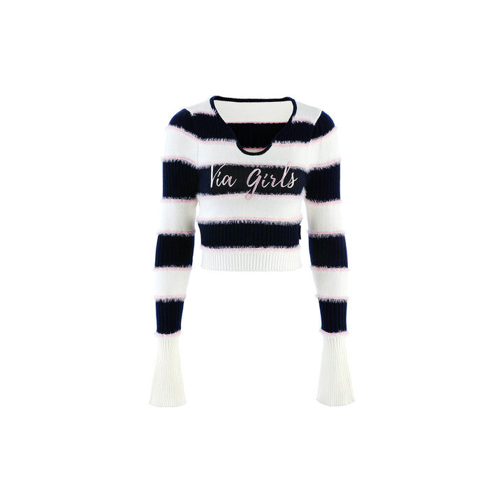 Via Pitti Color Blocked Logo Embroidery Flocking Top Black - Mores Studio